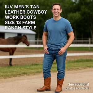 IUV Men’s Tan Leather Cowboy Work Boots Size 13 Farm Ranch Style